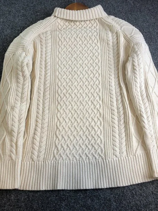 J Crew Sweater Womens XS Beige Cotton Fisherman Long Sleeve Boxy Turtleneck - Picture 6 of 7